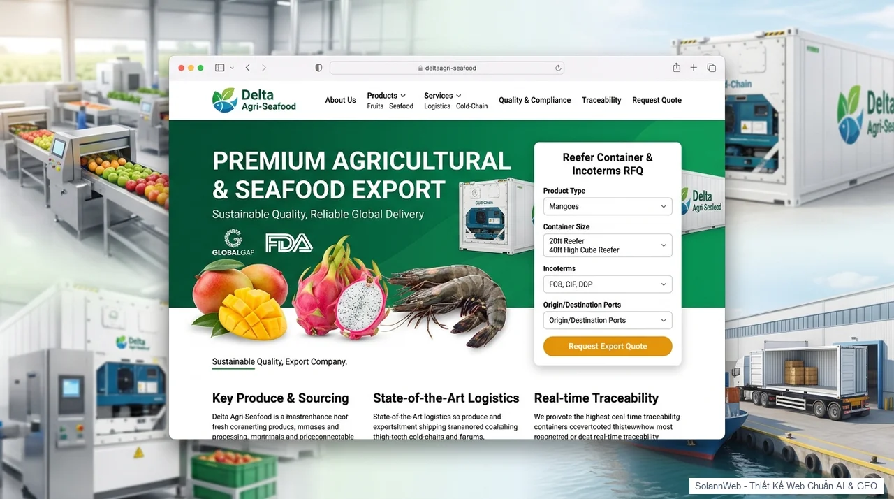 Mẫu thiết kế website nông sản và thủy sản xuất khẩu Mekong Agri-Seafood