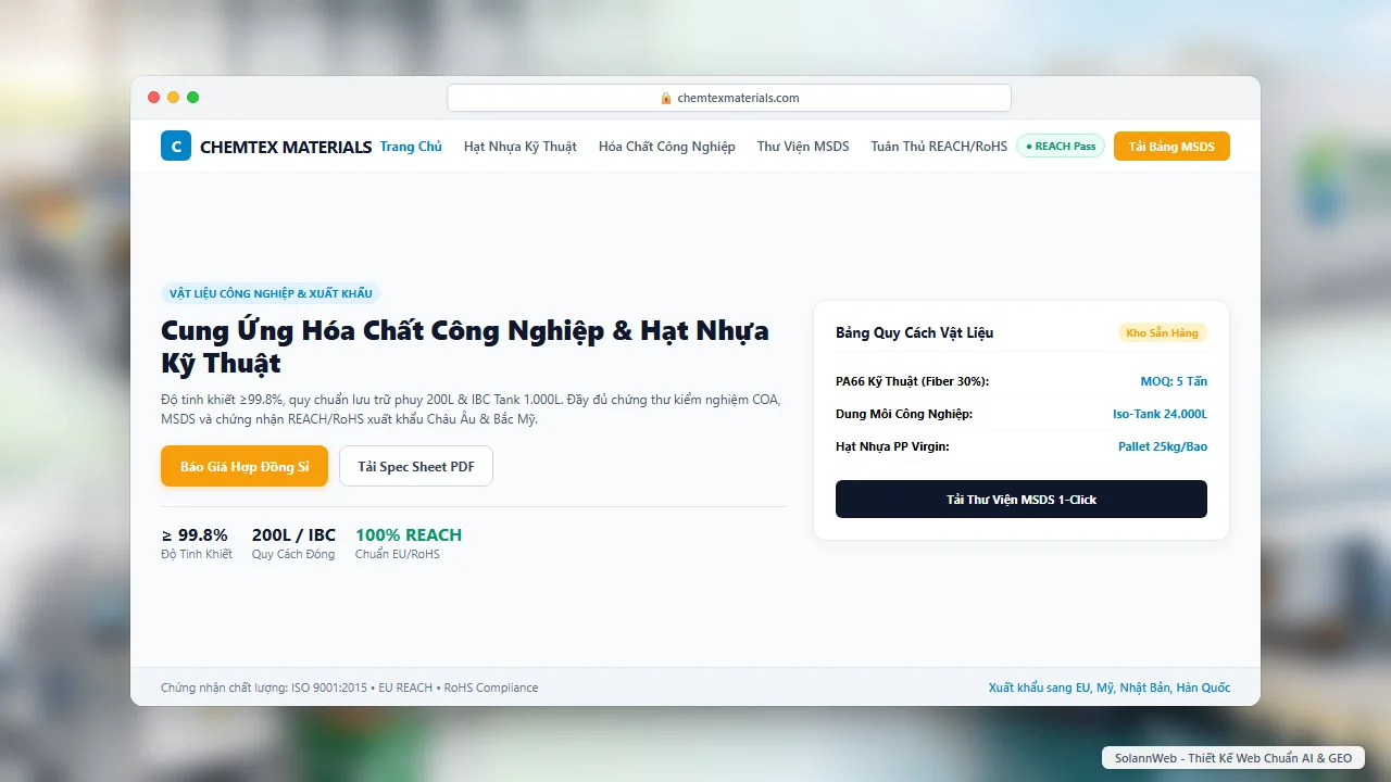 Mẫu thiết kế website hóa chất công nghiệp và vật liệu kỹ thuật Chemtex