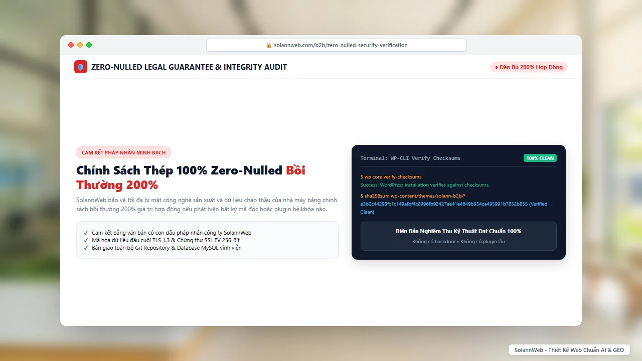 Chứng nhận cam kết mã nguồn sạch Zero-Nulled bồi thường hai trăm phần trăm