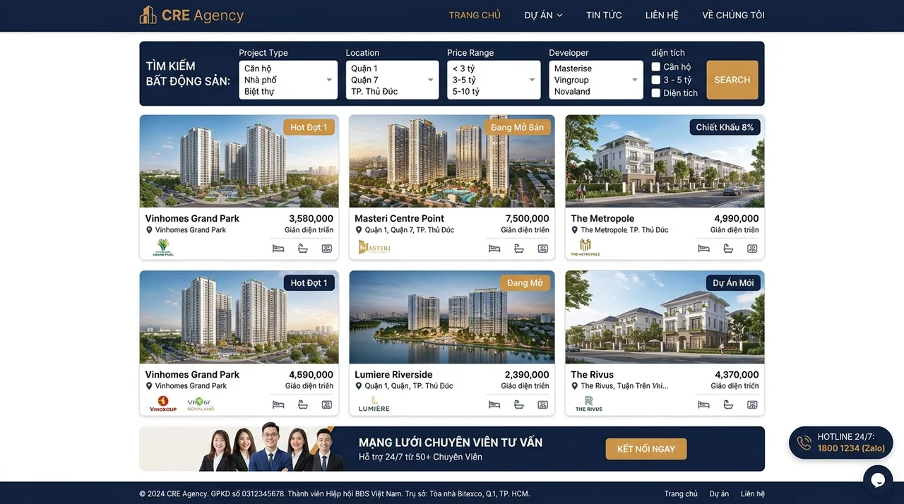 PrimePortal: Mẫu Sàn Giao Dịch Bất Động Sản Đa Dự Án