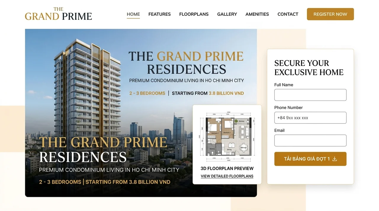 GrandCondo: Landing Page Dự Án Căn Hộ Chung Cư Cao Cấp