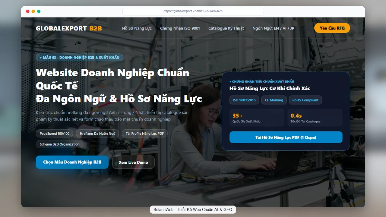 Mẫu thiết kế website doanh nghiệp B2B chuẩn SEO đa ngôn ngữ hồ sơ năng lực PDF