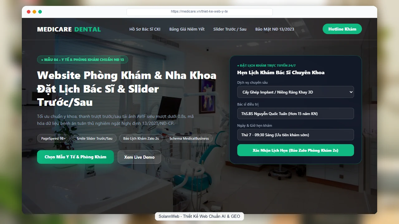Mẫu thiết kế website phòng khám y tế nha khoa chuẩn SEO đặt lịch bác sĩ
