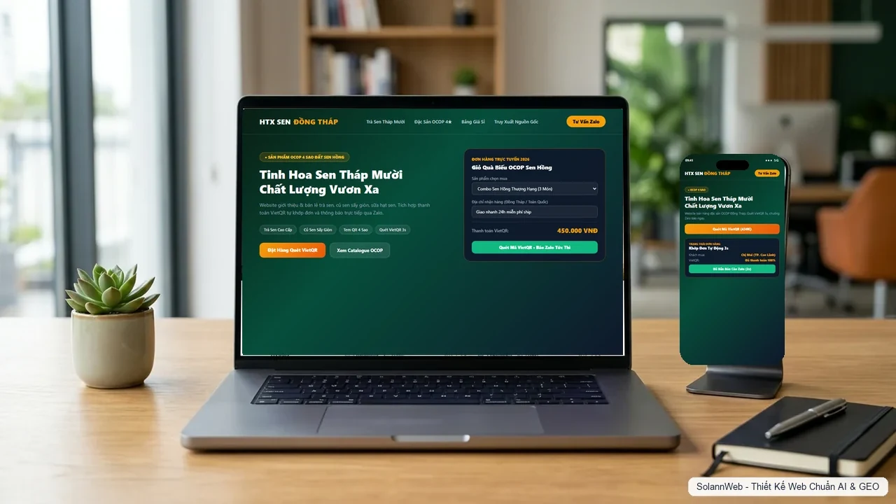 Mẫu thiết kế website bán hàng đặc sản OCOP Đồng Tháp chuẩn SEO trên máy tính và điện thoại