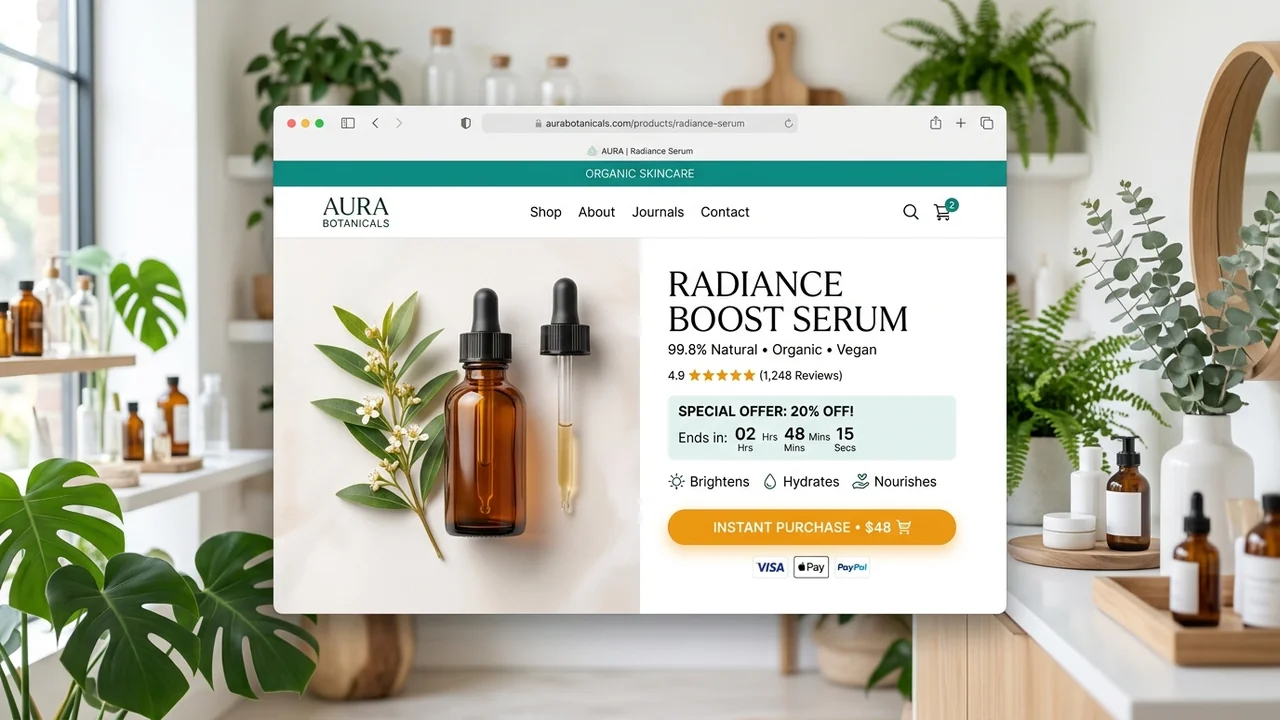 Mẫu Landing Page Bán Hàng D2C Herbelle Botanicals Tích Hợp Cổng VietQR Động 3s và Đồng Hồ Flash Sale