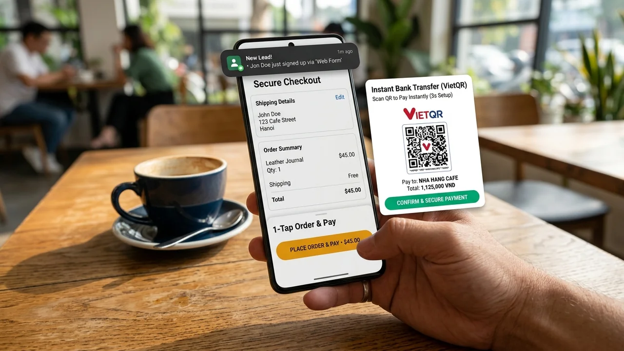 Sơ Đồ Tự Động Hóa Chốt Đơn 1 Chạm Thanh Toán VietQR Động 3s Và Webhook Bắn Lead Zalo 2 Giây