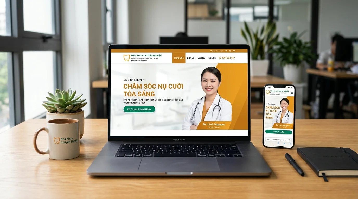 Giao diện website nha khoa chuẩn y tế hiển thị đa thiết bị
