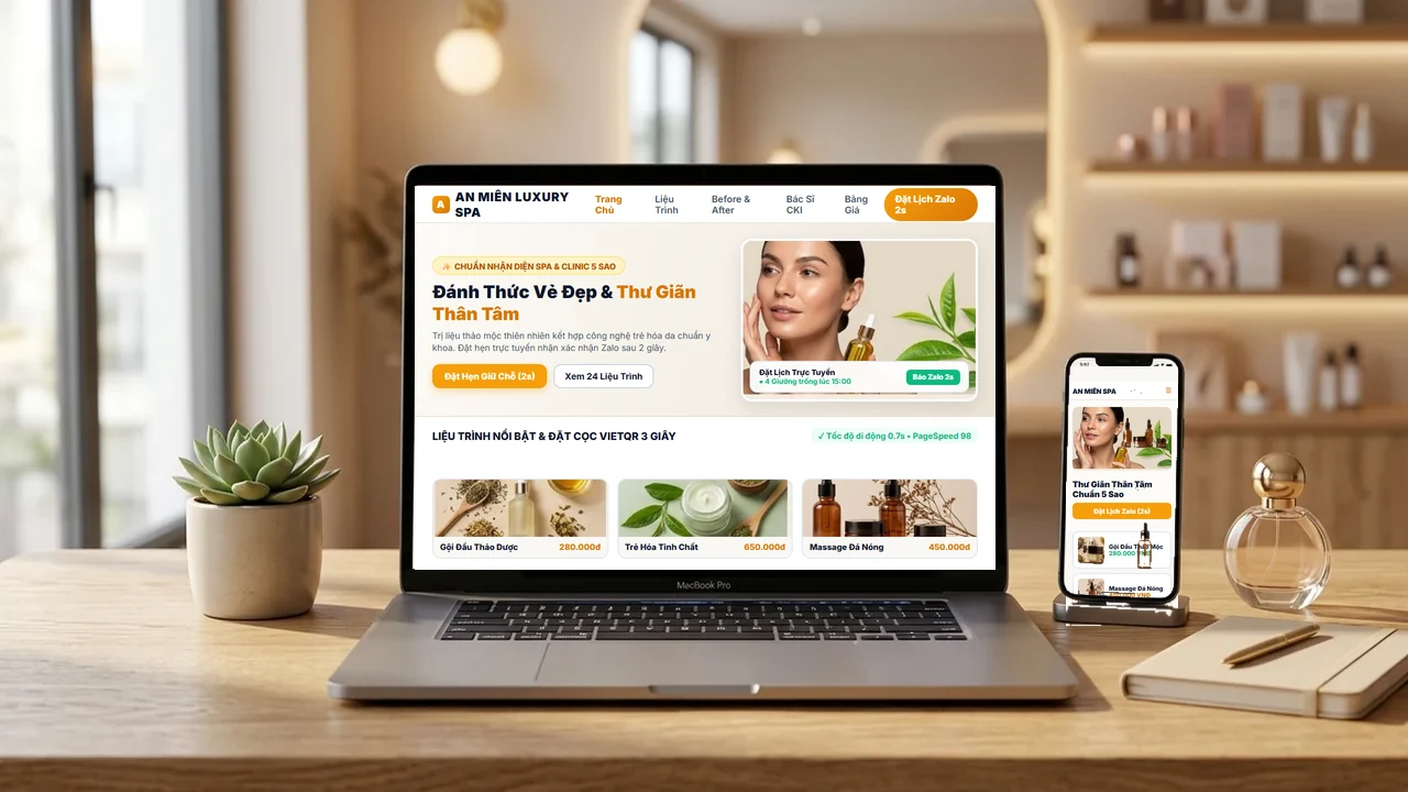 Giao diện website spa 5 sao hiển thị đa thiết bị