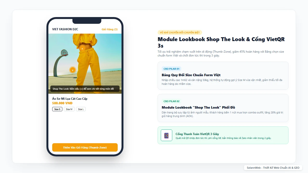 Module Lookbook Shop The Look và Bảng quy đổi kích cỡ chuẩn form Việt tích hợp cổng VietQR 3s