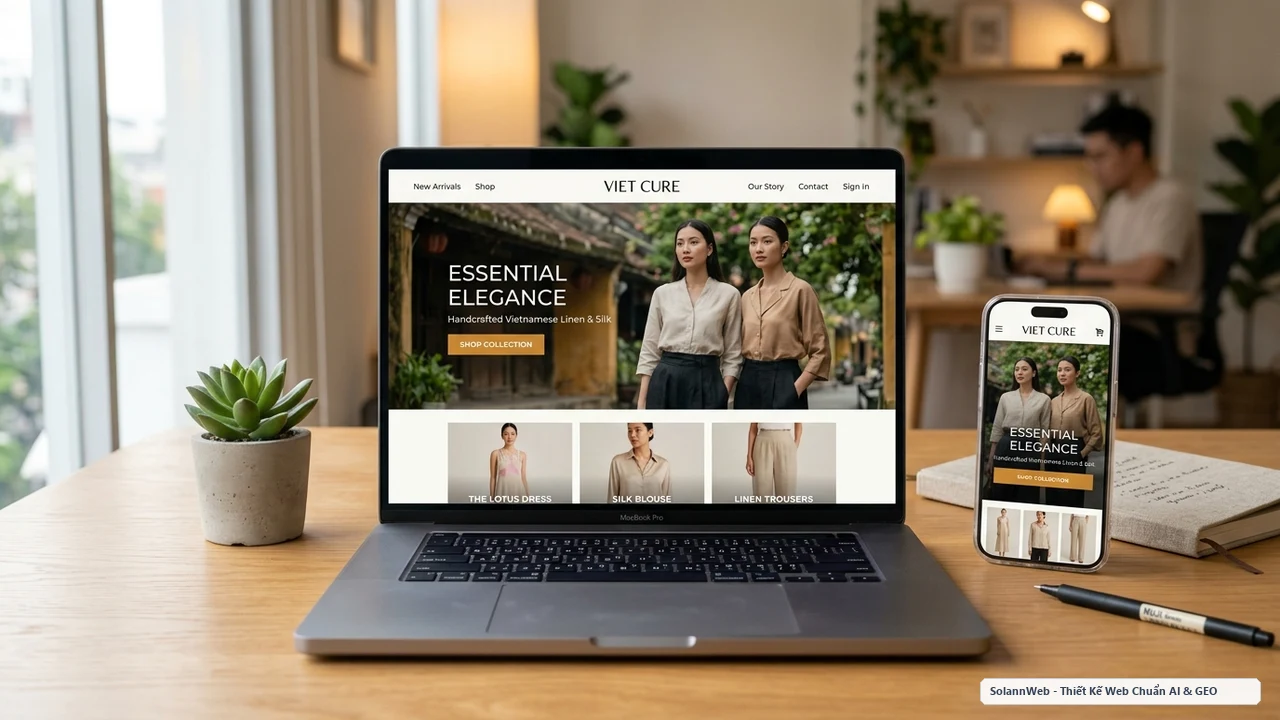 Giao diện thiết kế website thời trang cao cấp hiển thị chuẩn responsive trên máy tính và điện thoại